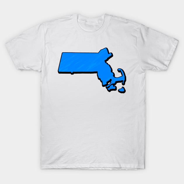 Bright Blue Massachusetts Outline T-Shirt by Mookle